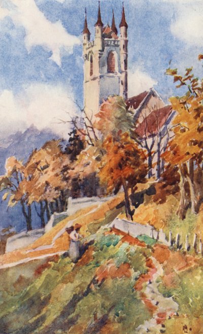 Kostel svatého Martina, Vevey (barevná litografie) od J. Hardwicke Lewis