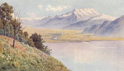 Údolí Rhôny z Mont Pelerin (barevná litografie) od J. Hardwicke Lewis