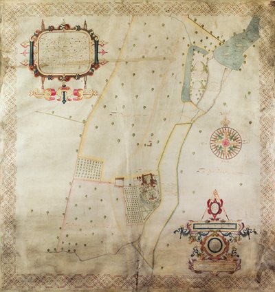 Mapa panství Shifnal, Shropshire, 1635 (inkoust a barva na pergamenu) od J. Harrison