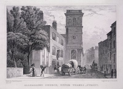 All Hallows the Great, Londýn, c1829 od J Hinchcliff