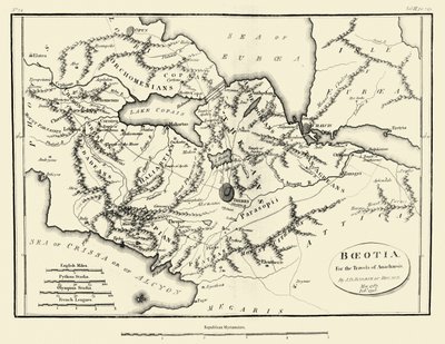 Mapa starověké Boeotie od J. J. Barthélemy