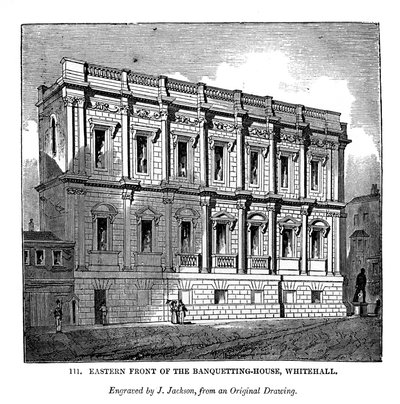 Východní fronta hodovního domu, Whitehall, 1843 od J. Jackson