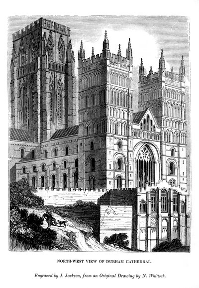 Severozápadní pohled na katedrálu v Durhamu, 1843 od J. Jackson