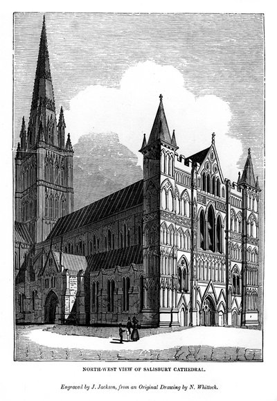 Severozápadní pohled na katedrálu v Salisbury, 1843 od J. Jackson
