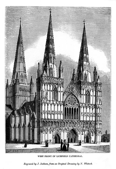 Západní fronta katedrály Lichfield, 1843 od J. Jackson