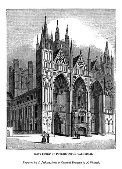 Západní fronta katedrály Peterborough, 1843 od J. Jackson