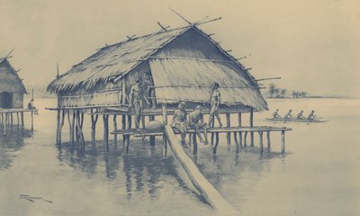 Mořská vesnice Nová Guinea (litho) od J. Macfarlane