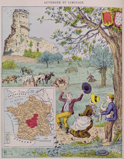 Auvergne a Limousin, ilustrace pro Le Tour de France od Marie de Grandmaison, 1893 od J. Maurel