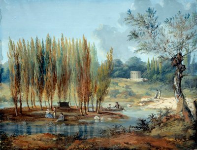Pohled na hrob švýcarského filozofa Jeana Jacquese Rousseaua (1712-1778) v Ermenonville (Oise) Obraz J. Moretha (18. století) Paris musee Carnavalet od J. Moreth
