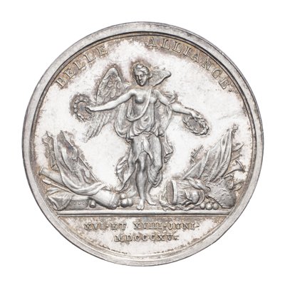 Pamětní medaile vévody z Wellingtonu a polního maršála von Blüchera 1815, kolem roku 1815 (stříbrná) od J. N. Lang