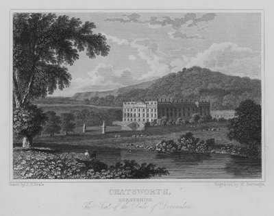 Chatsworth, Derbyshire, Sídlo vévody z Devonshire (rytina) od John Preston Neale