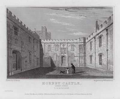 Hornby Castle, Inner Court, Yorkshire (rytina) od John Preston Neale