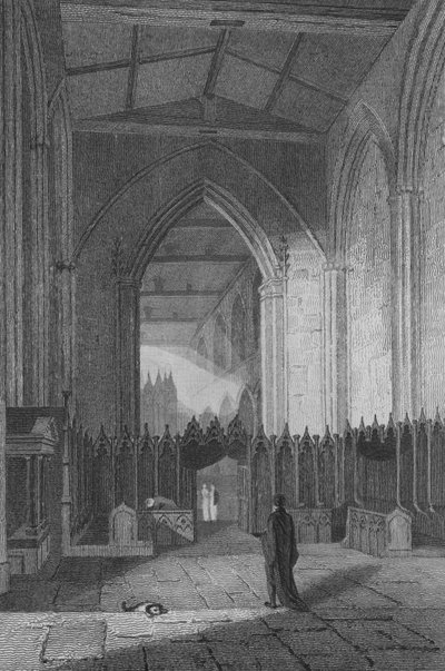 Interiér kostela svaté Kataríny (rytina) od John Preston Neale