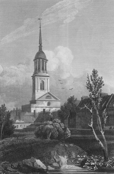 Shoreditch Church (rytina) od John Preston Neale