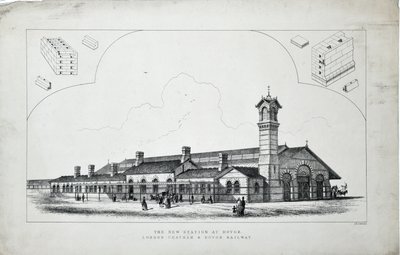 Nové nádraží v Dovoru (sic). Londýn, Chatham a Dovor Railway. 1860 (lept na papíře) od J. R. Jobbins