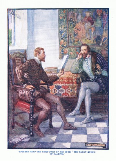 Spenser přečetl první část své knihy The Faery Queen to Raleigh, z English Literature pub. od T C & EC Jack, kolem roku 1920 od J. R. Skelton