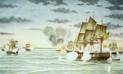 Bitva u Quilmes během cisplatinové války (1825-28) mezi Uruguayí a Brazílií (rytina) od J. Raison