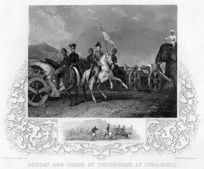 Porážka a smrt Dhoondiah v Conaghull, 1800, počátek poloviny 19. století. od J. Rogers