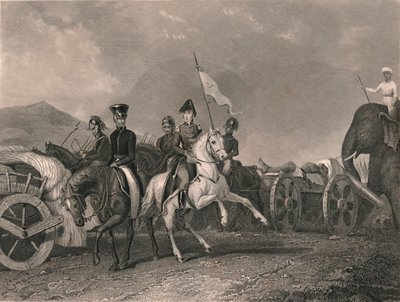 Porážka a smrt Dhoondiah v Conaghull, 1800, počátek poloviny 19. století. od J. Rogers