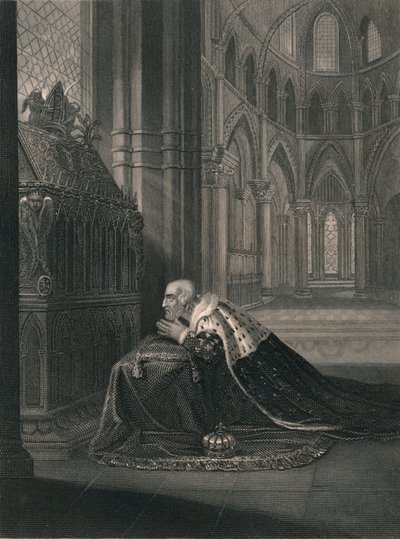 Ludvík VII., francouzský král, Před Becketovou hrobkou, polovina 19. století. od J. Rogers
