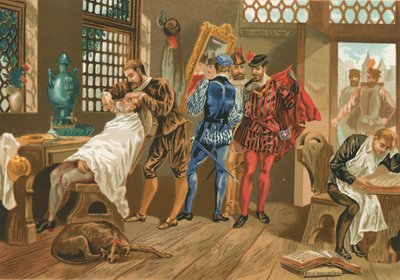 Ambroise Pare jako učeň holičského chirurga v Paříži od J. Serra