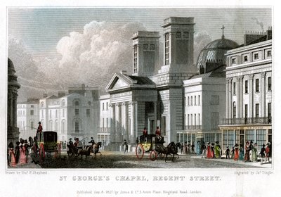 St Georges Chapel, Regent Street, Westminster, Londýn, 1827. od J. Tingle