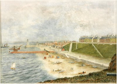 Roker Terrace a vstup do přístavu z Holey Rock (akvarel na papíře) od J. Webster
