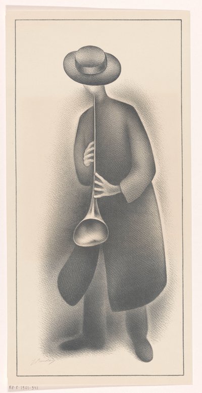 Pouliční hudebník s dechovým nástrojem od Jacob Bendien (signed by artist)