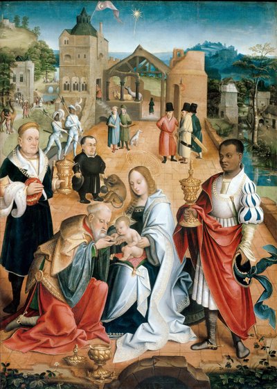 Klanění tří králů (Ústřední panel Triptychu) - Peinture de Jacob Claesz. van Utrecht (asi 1480-asi 1530) od Jacob Claesz. von Utrecht