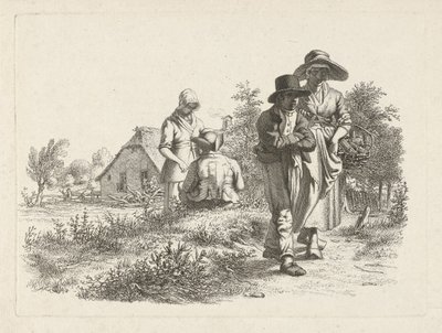 Slepá žena a konverzující postavy na farmě Studijní tisky / Etudes gravées (název série) od Jacob Ernst Marcus