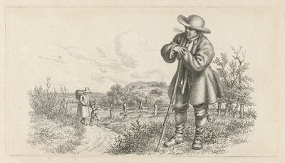 Muž opřený o hůl a žena s dítětem na venkovské cestě Studijní tisky / Etudes gravées (název série) od Jacob Ernst Marcus