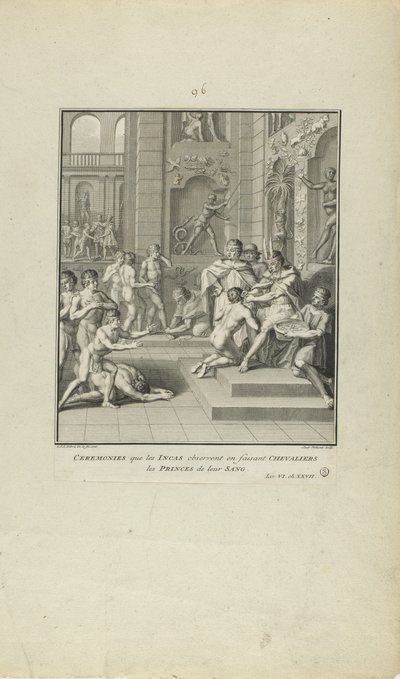 Obřady, které Inkové dodržovali při jmenování rytířů/princezů ze své krve (z knihy Histoire des Yncas...atd.) od Jacob Folkema