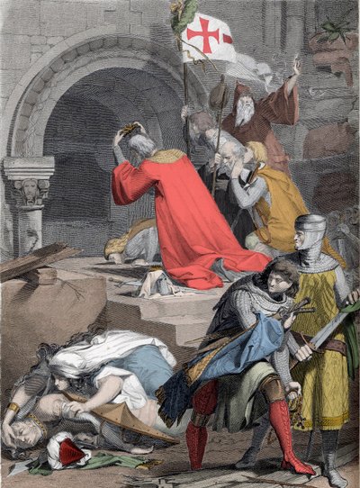 Godefroy de Bouillon (1058-1100) v Saint-Sepulcre, v roce 1099 - Godfrey z Bouillonu u Božího hrobu od Deiningera - od Jacob Friedrich Deininger
