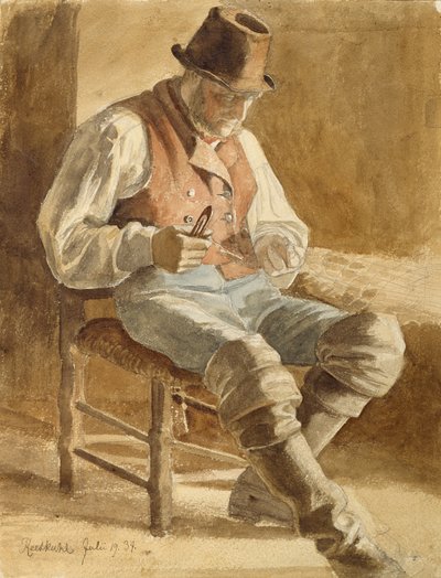 Fisherman Mending a Net, 1834 (tužka a wc na papíře) od Jacob Gensler