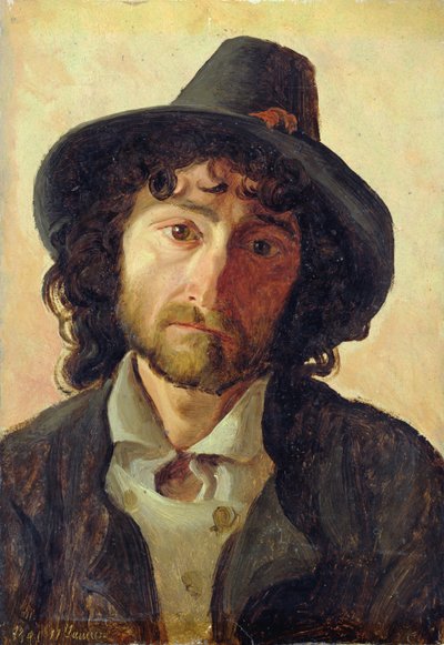 Head of a Man, 1841 (olej na papíře položený na palubě) od Jacob Gensler