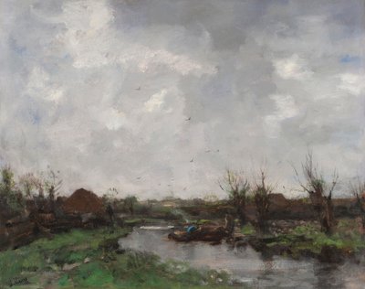 Říční krajina s farmářskými domy, konec 70. let 19. století od Jacob Henricus or Hendricus Maris
