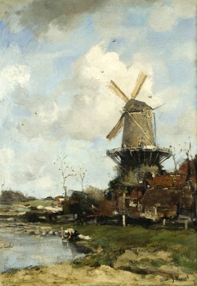 Mlýn, holandská krajina, kolem roku 1880 (olej na plátně) od Jacob Henricus or Hendricus Maris