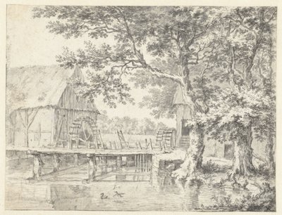 Pohled na dva vodní mlýny lemující stavidlo od Jacob van Ruisdael