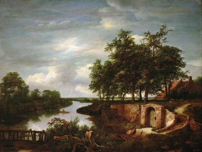 Říční krajina s vchodem do sklepa - Jacob Isaacksz van Ruisdael (1628/29-1682). olej na dřevo od Jacob van Ruisdael
