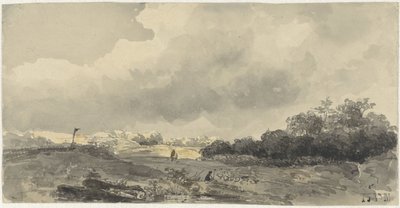 Krajina s pastýřem pod těžkou zataženou oblohou od Jacob Jan van der Maaten