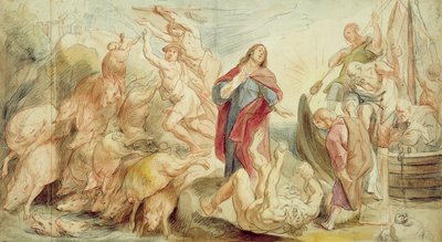 Ježíš vyhání ďábla z posedlých (křída a wc na papíře) od Jacob Jordaens