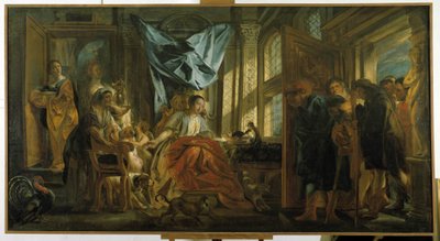 Penelope. Odysseova žena, která čeká na svého manžela, odrazí postup svých předstíraných a pokračuje ve své tapisérii. obraz Jacoba Jordaense (1593-1678). Musee Granet, Aix en Provence. od Jacob Jordaens