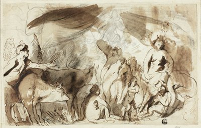Studie pro Sine Bacchus a Cerere Friget Venus (recto); Rodina Dariova před Alexandrem (verze) od Jacob Jordaens