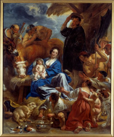 Obraz Klanění pastýřů od Jacoba Jordaense (1593-1678) (ec.flam.) 1616-1620 Ne. 1,95x1,22 m Lyon, Musee des Beaux Arts od Jacob Jordaens