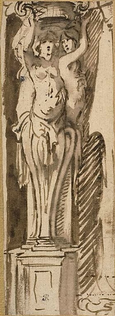 Tři karyatidy podpírající koš od Jacob Jordaens