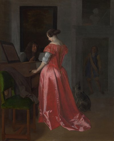 Žena stojící u cembala, cca 1675 od Jacob Lucasz. Ochtervelt