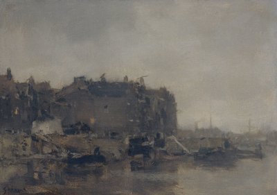 Domy na Prins Hendrikkade, Amsterdam, v mlžný den od Jacob Maris