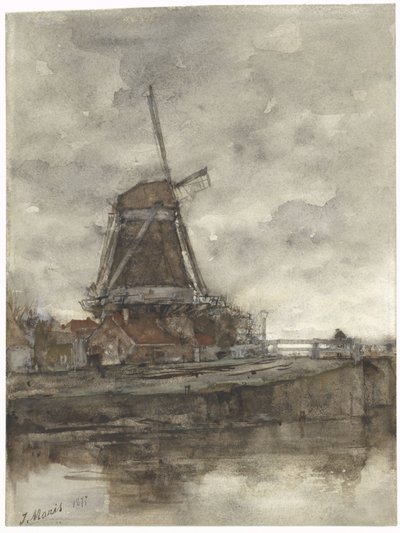 Větrný mlýn a most v Noord-West-Buitensingel v Haagu od Jacob Maris