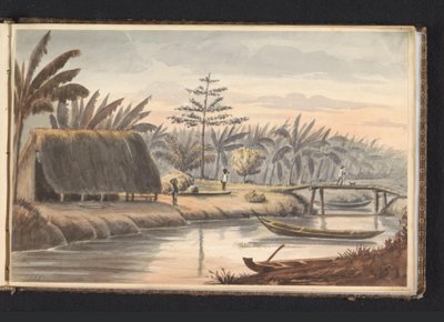 Rybářská péče plantáž s banánovým polem Banana Ground Fisheries Care (název na objektu) Album s kresbami Surinamu, str. 9 (50) (název série) od Jacob Marius Adriaan Martini van Geffen