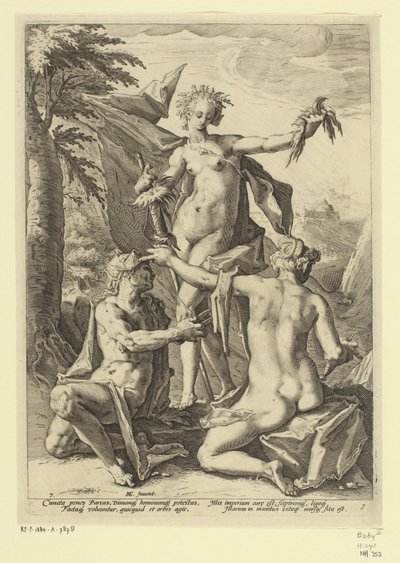 Tři osudy Mytologické a alegorické reprezentace (název série) od Jacob Matham (attributed to)
